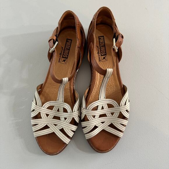 Pikolinos Talavera Nata Leather Sandals Size 37 Ankle Strap Comfort - Picture 2 of 5